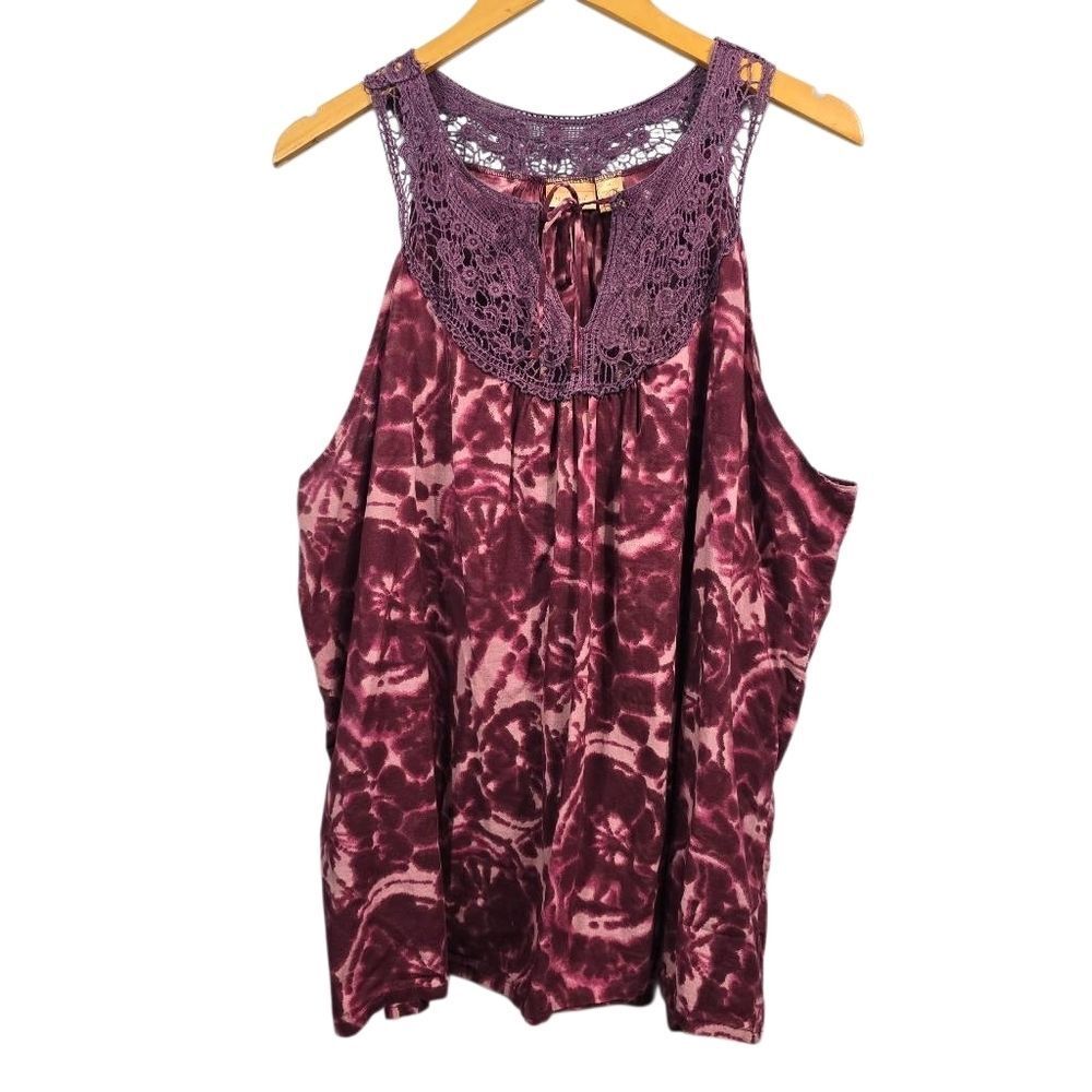 NorthCrest Women’s Purple Tie‑Dye Lace Sleeveless Top Boho Summer Tank Size 2x